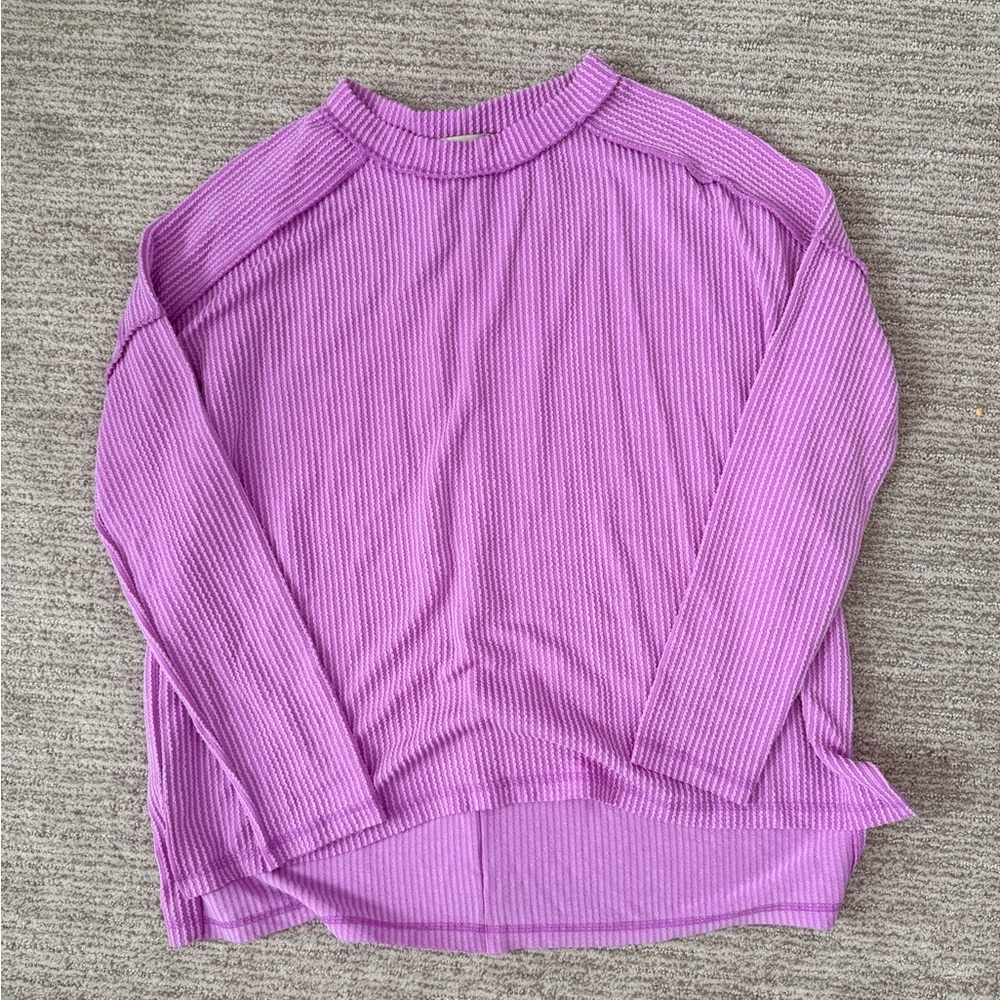 Zenana Outfitters Lavender Ribbed Long Sleeve Top